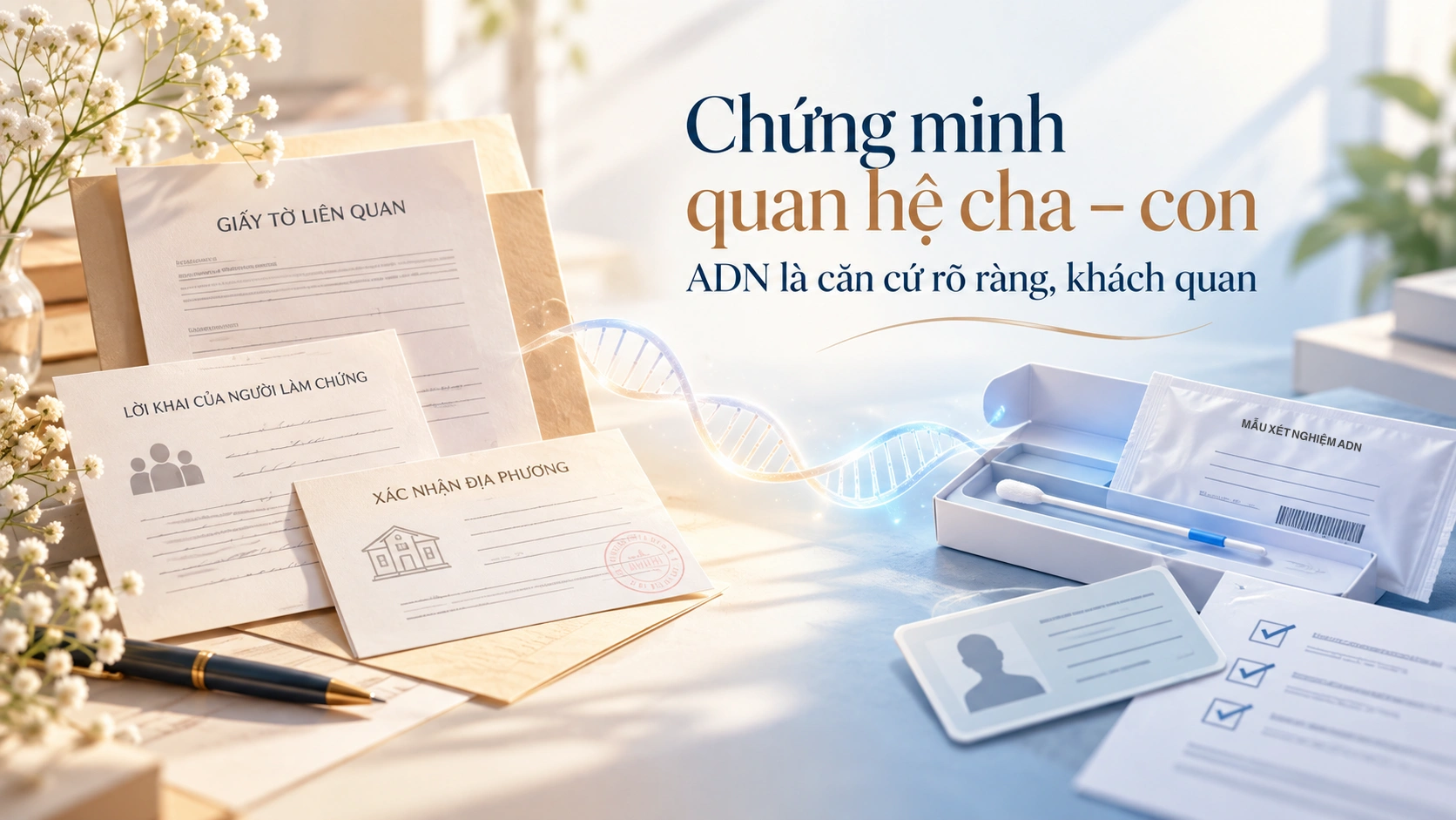 Giấy tờ và xét nghiệm ADN là các căn cứ giúp chứng minh quan hệ cha – con