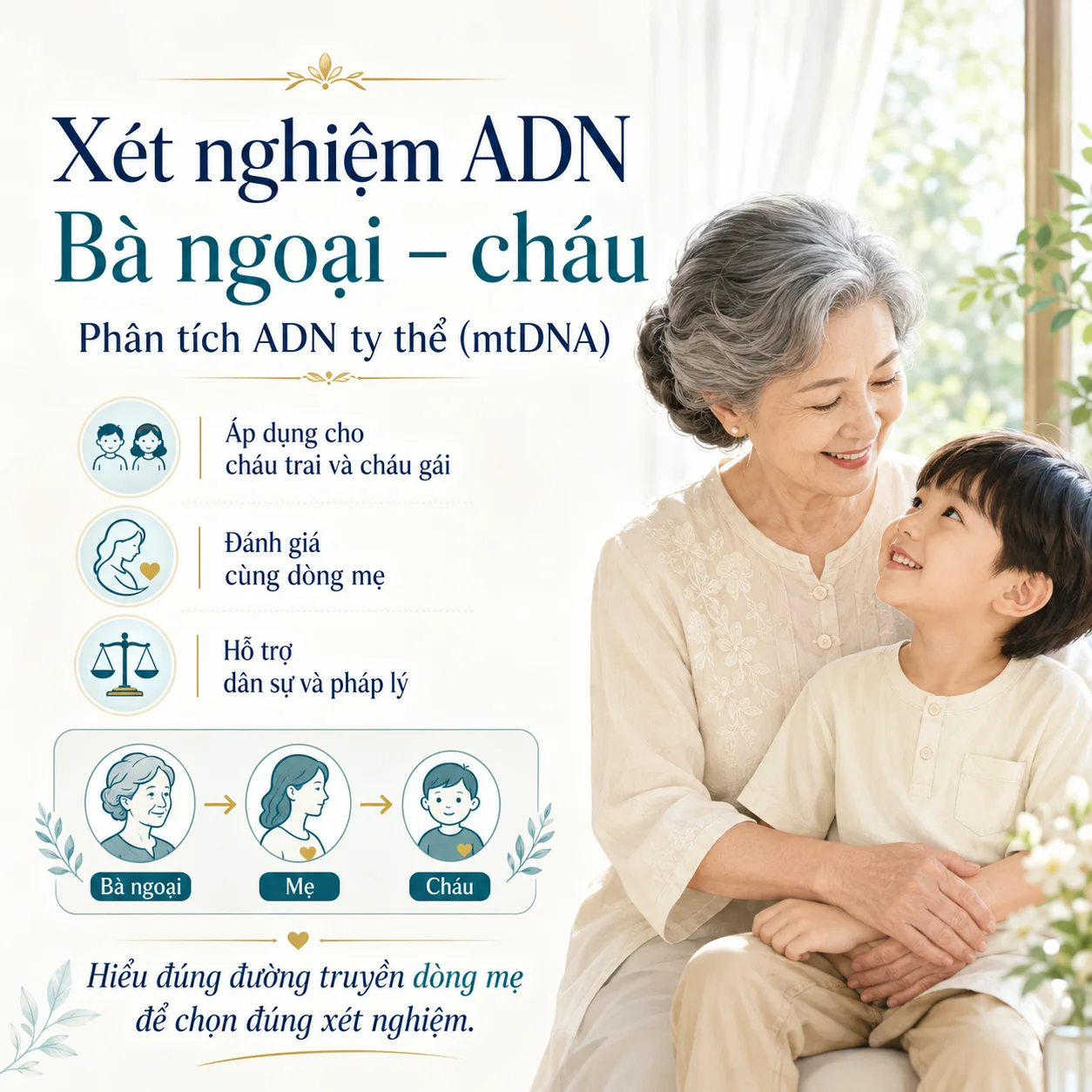 Xét nghiệm ADN bà ngoại – cháu trai/cháu gái bằng ADN ty thể