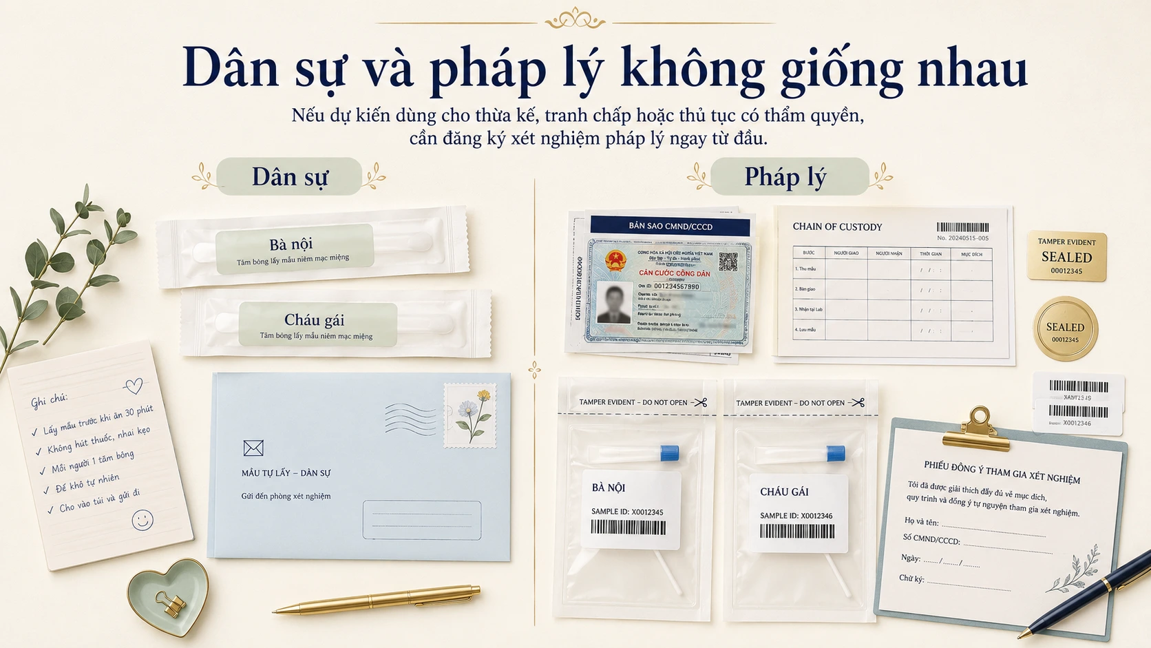 So sánh xét nghiệm ADN dân sự và pháp lý