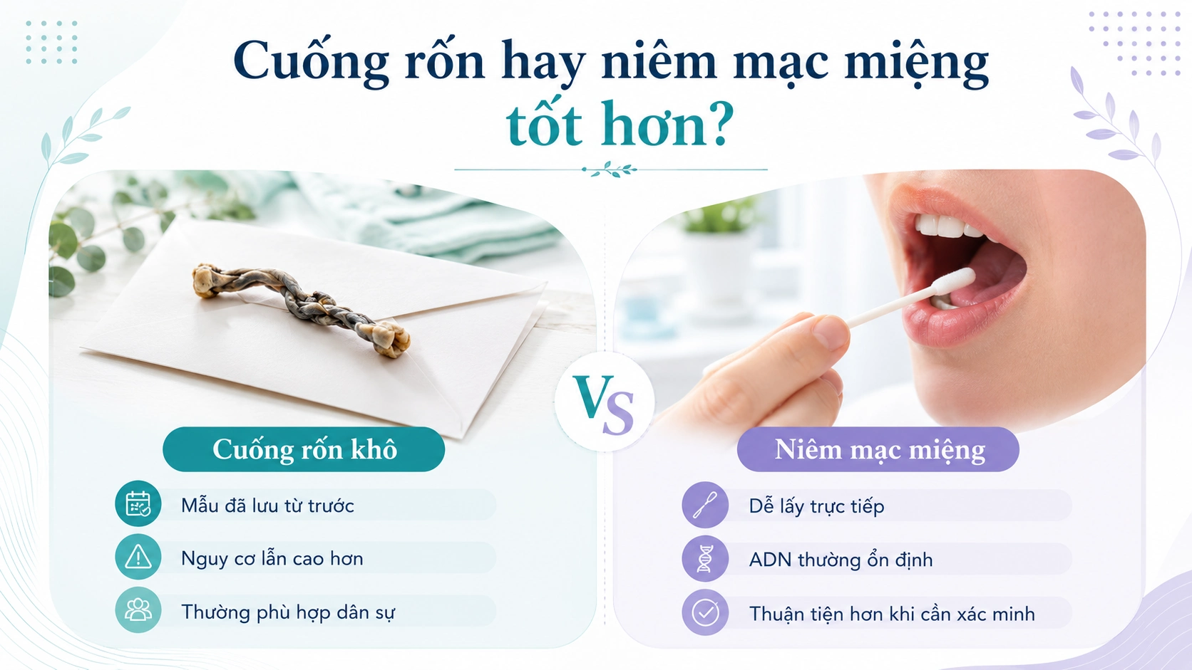 So sánh cuống rốn và niêm mạc miệng trong xét nghiệm ADN