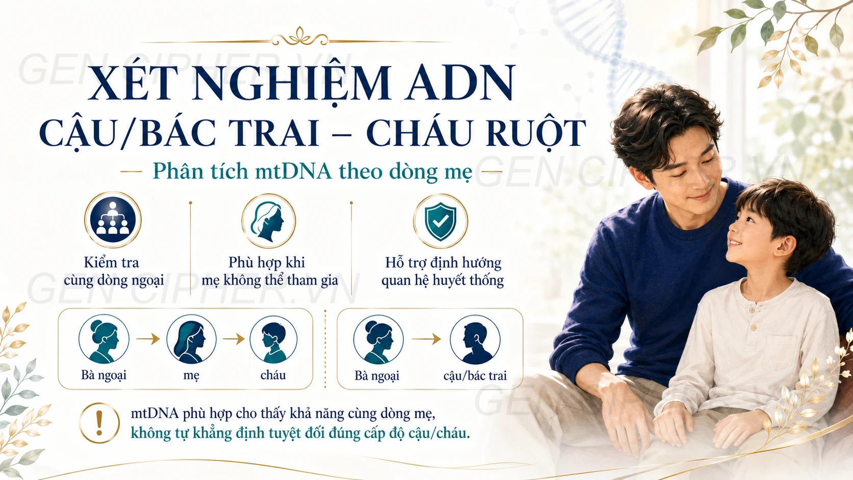 Xét nghiệm ADN cậu hoặc bác trai và cháu ruột