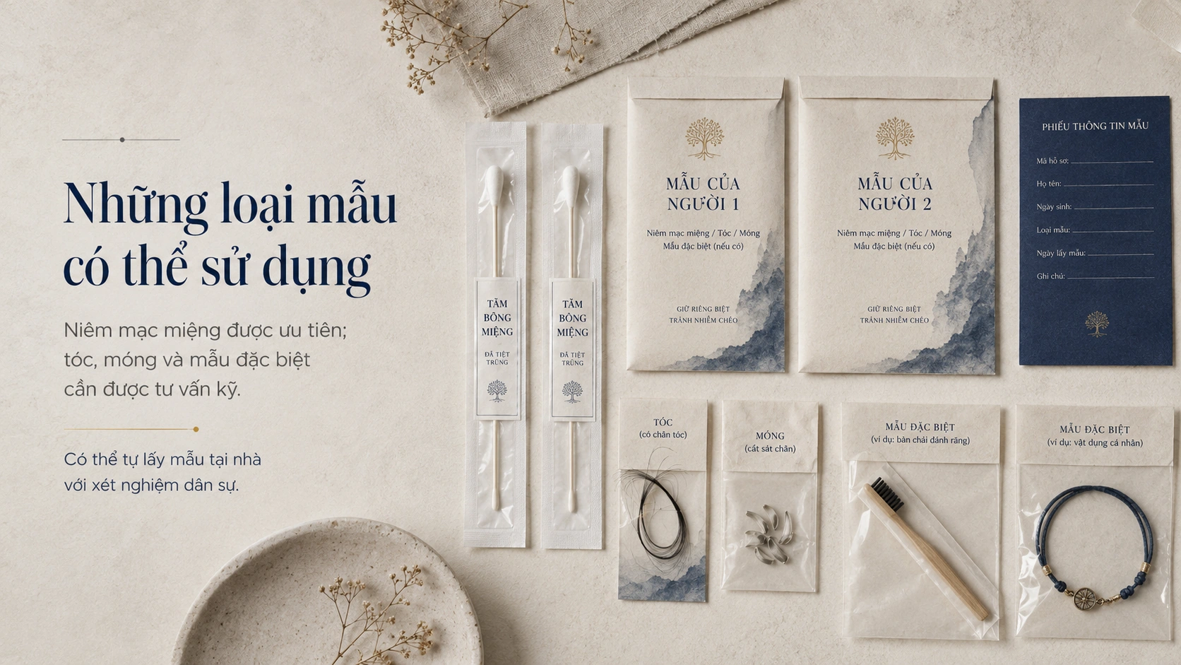 Các loại mẫu dùng cho xét nghiệm ADN cậu bác trai và cháu