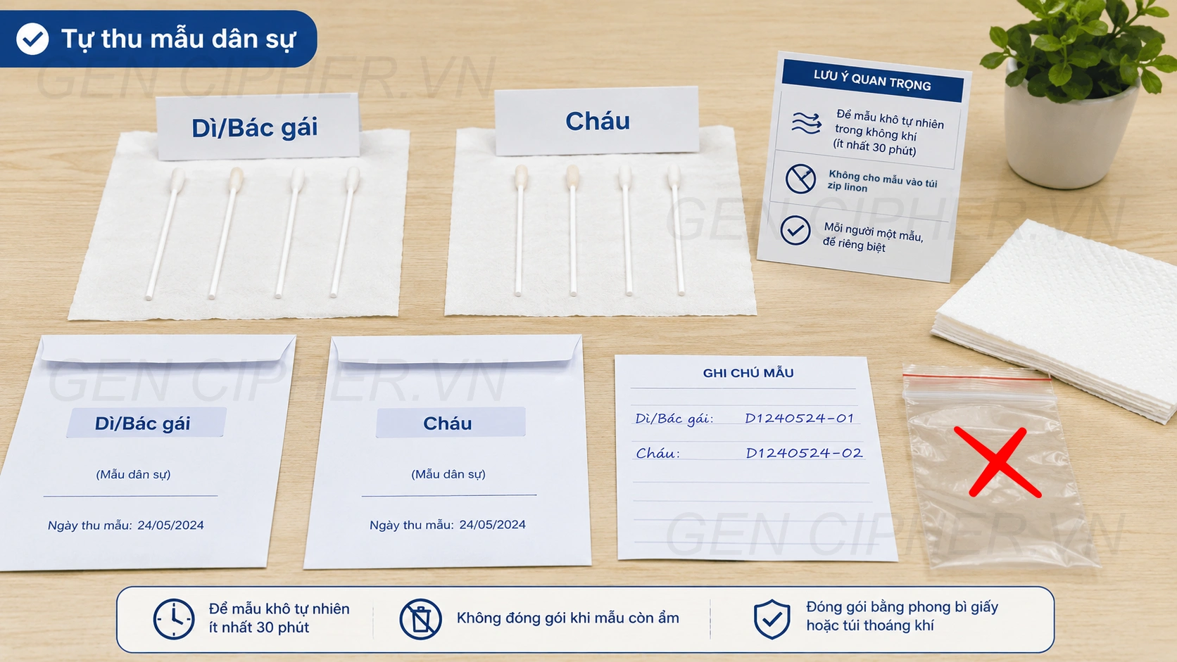 Tự lấy mẫu ADN dì/bác gái – cháu tại nhà