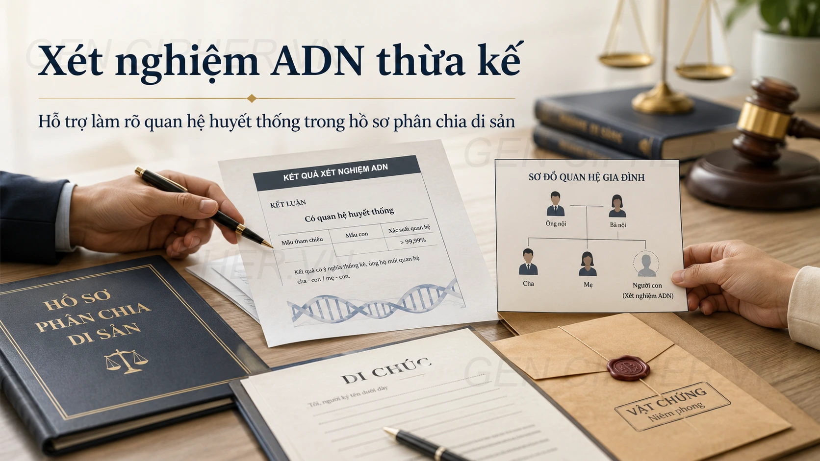 Banner xét nghiệm ADN xác minh huyết thống trong hồ sơ thừa kế