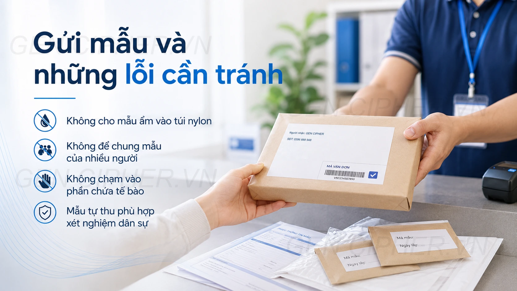 Minh họa cho những lỗi thường gặp khi bảo quản và gửi mẫu adn