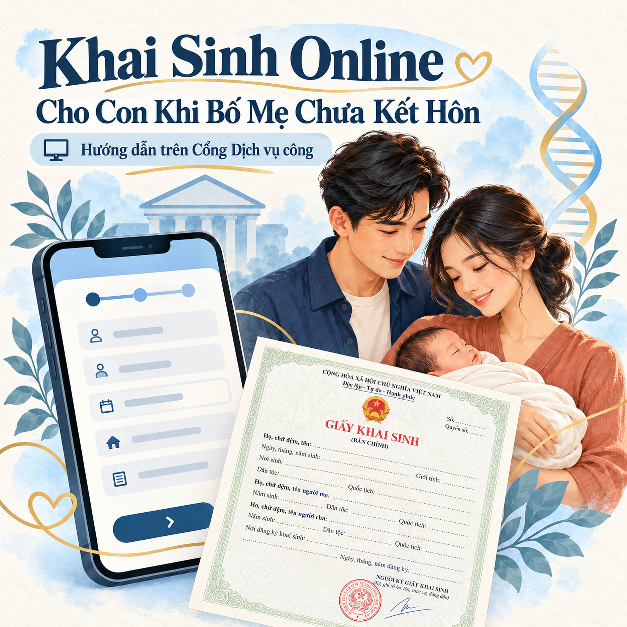 Hướng dẫn đăng ký khai sinh cho con khi bố mẹ chưa kết hôn online