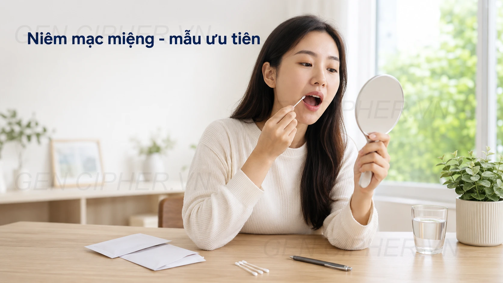 Minh họa cho cách lấy mẫu niêm mạc miệng cho trẻ sơ sinh