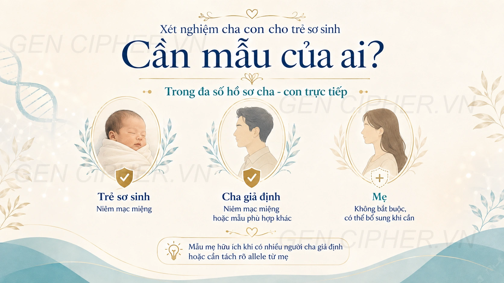 Minh họa cho xét nghiệm cha con cho trẻ sơ sinh cần mẫu của ai?