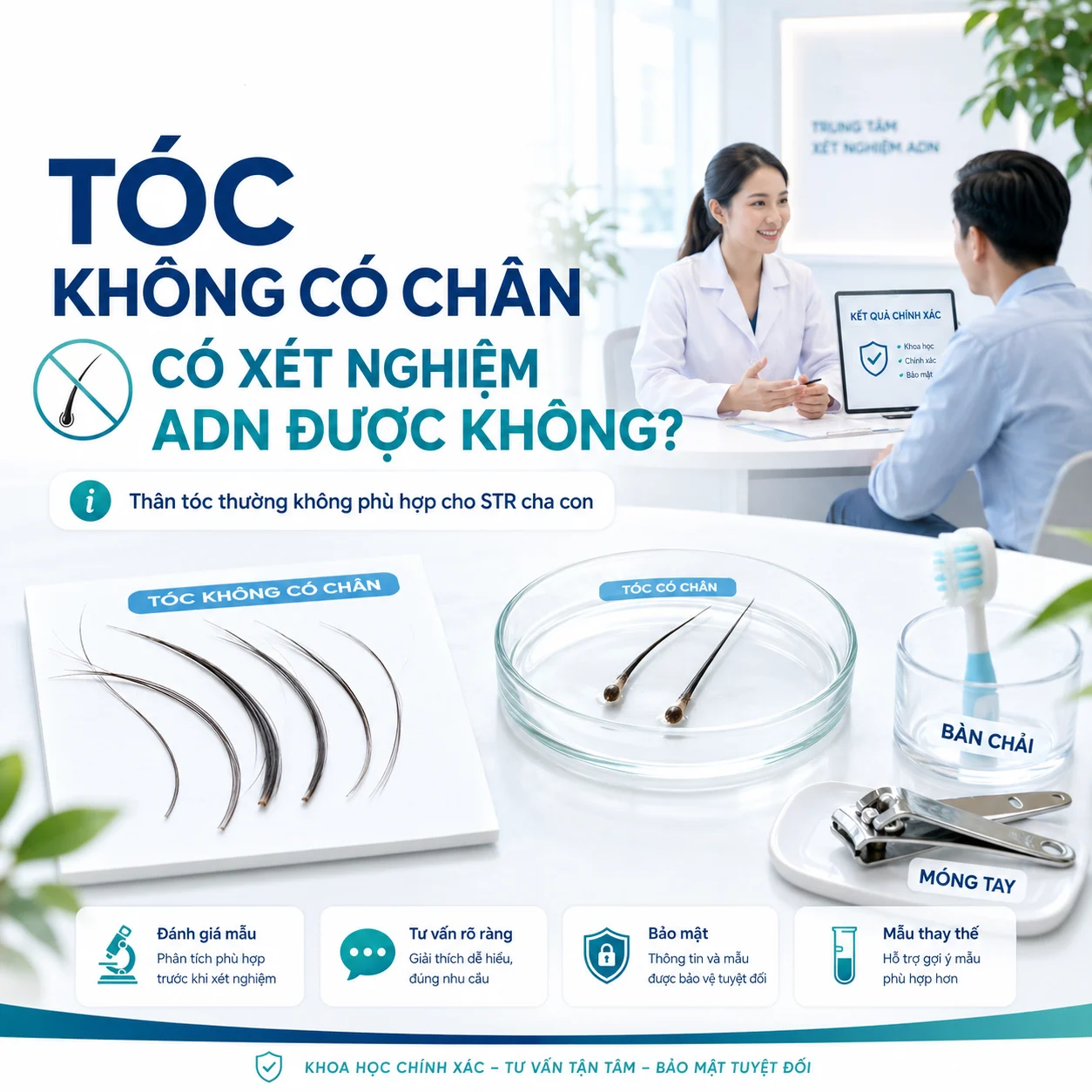 Tóc không có chân có xét nghiệm ADN được không?