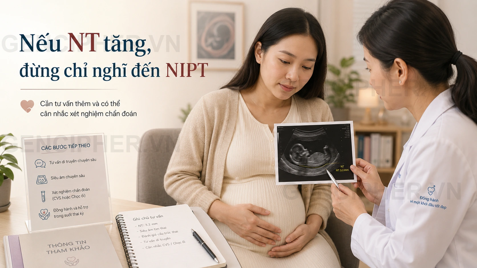 Minh họa Nếu siêu âm phát hiện độ mờ da gáy tăng thì có nên làm NIPT nữa không?