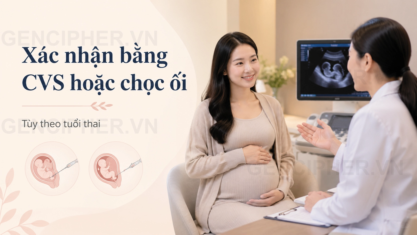 Minh họa sinh thiết gai nhau và chọc ối sau NIPT T13 nguy cơ cao