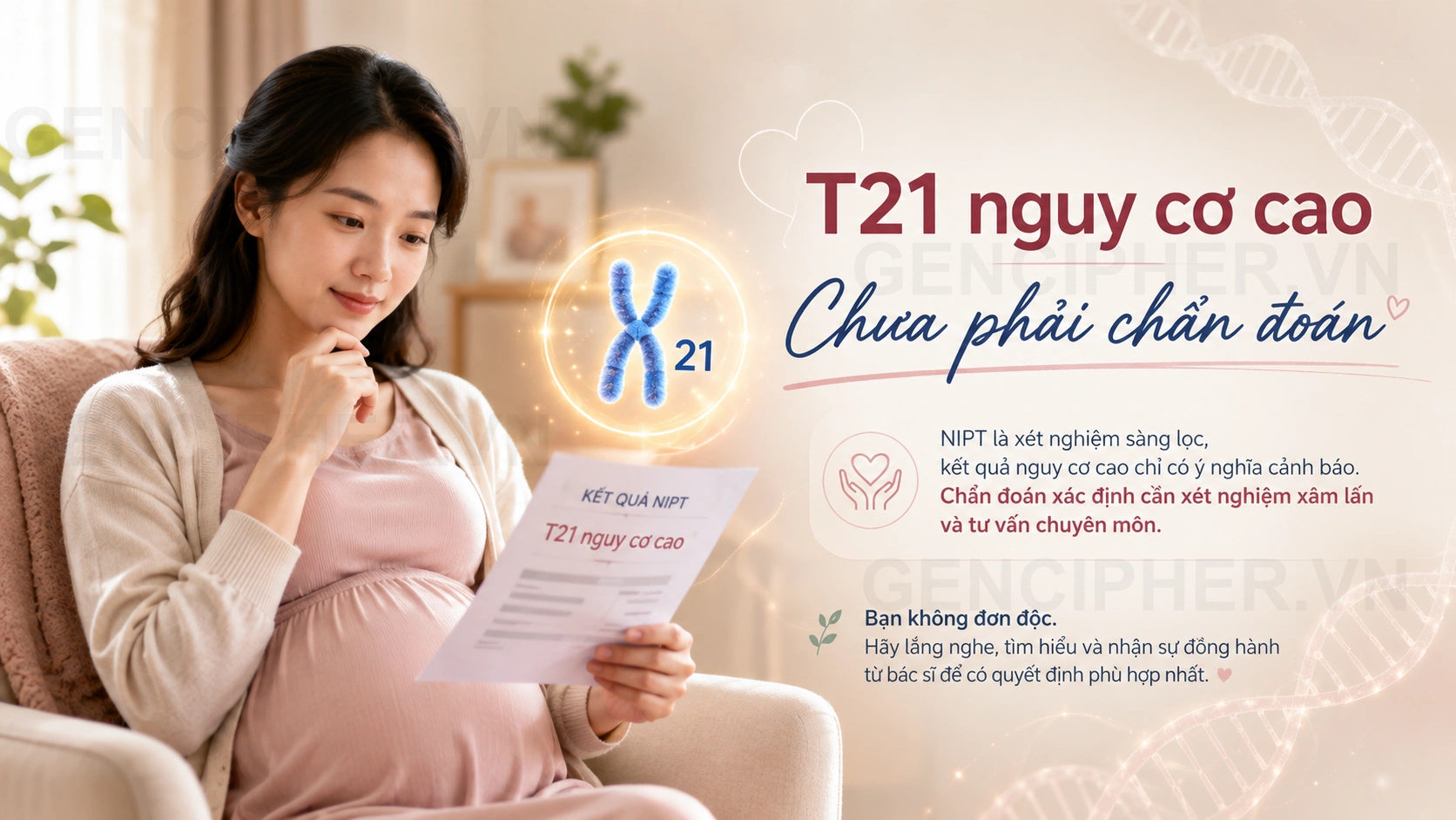 Minh họa Bước 2: Hiểu rằng T21 nguy cơ cao chưa phải chẩn đoán Down