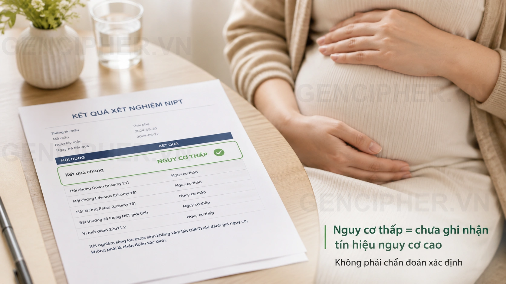 Minh họa 1. Ý nghĩa kết quả NIPT nguy cơ thấp