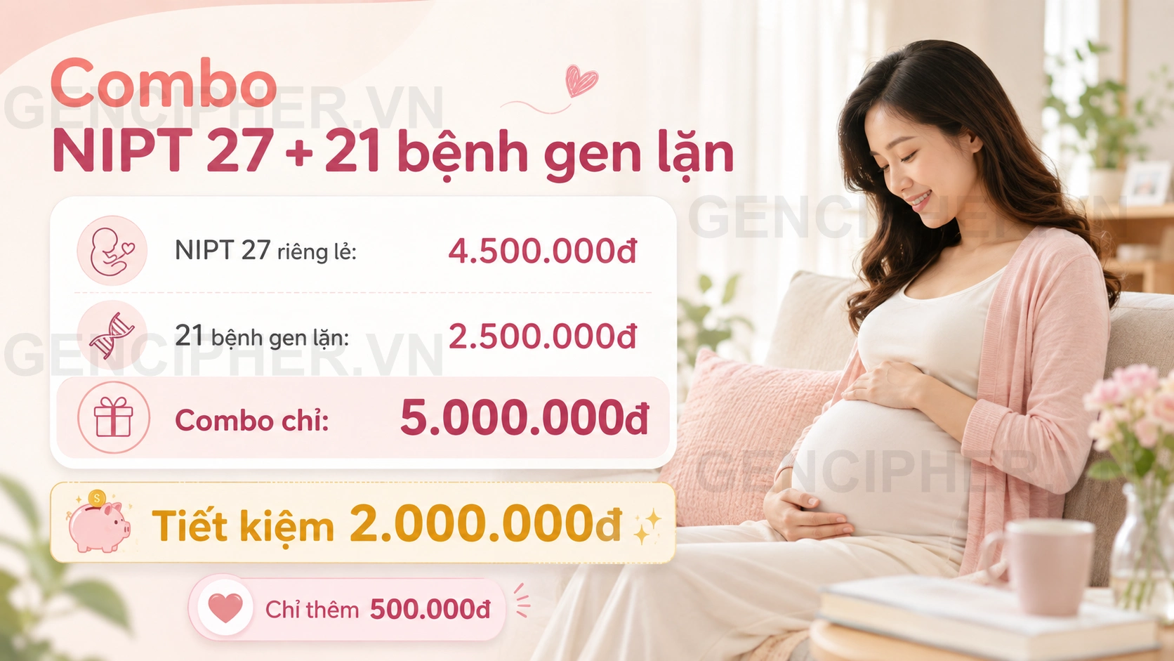 Minh họa combo NIPT Gencare 27 và sàng lọc gen lặn