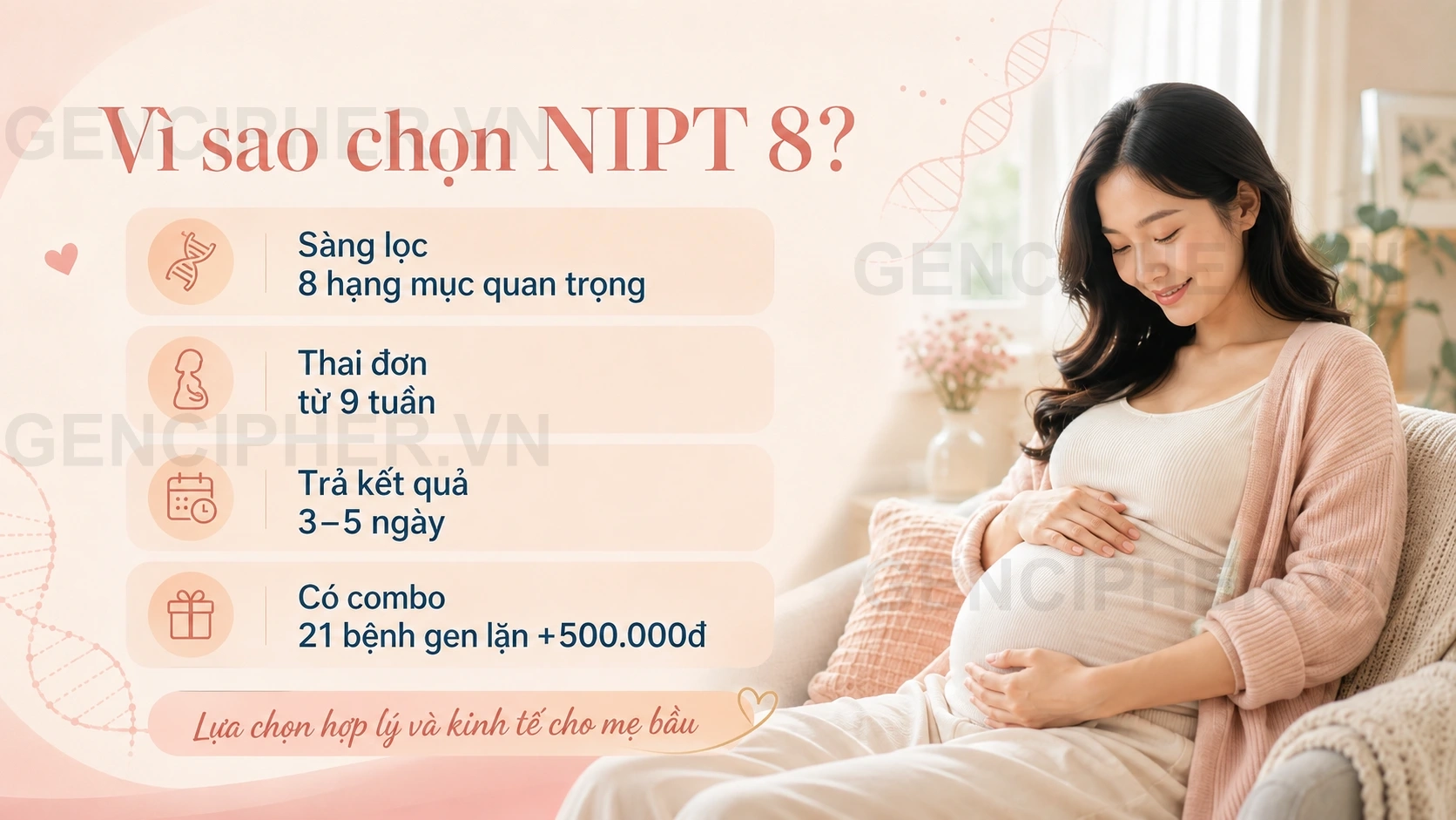 Minh họa NIPT Gencare 8 – Mở rộng sàng lọc 8 bất thường nhiễm sắc thể