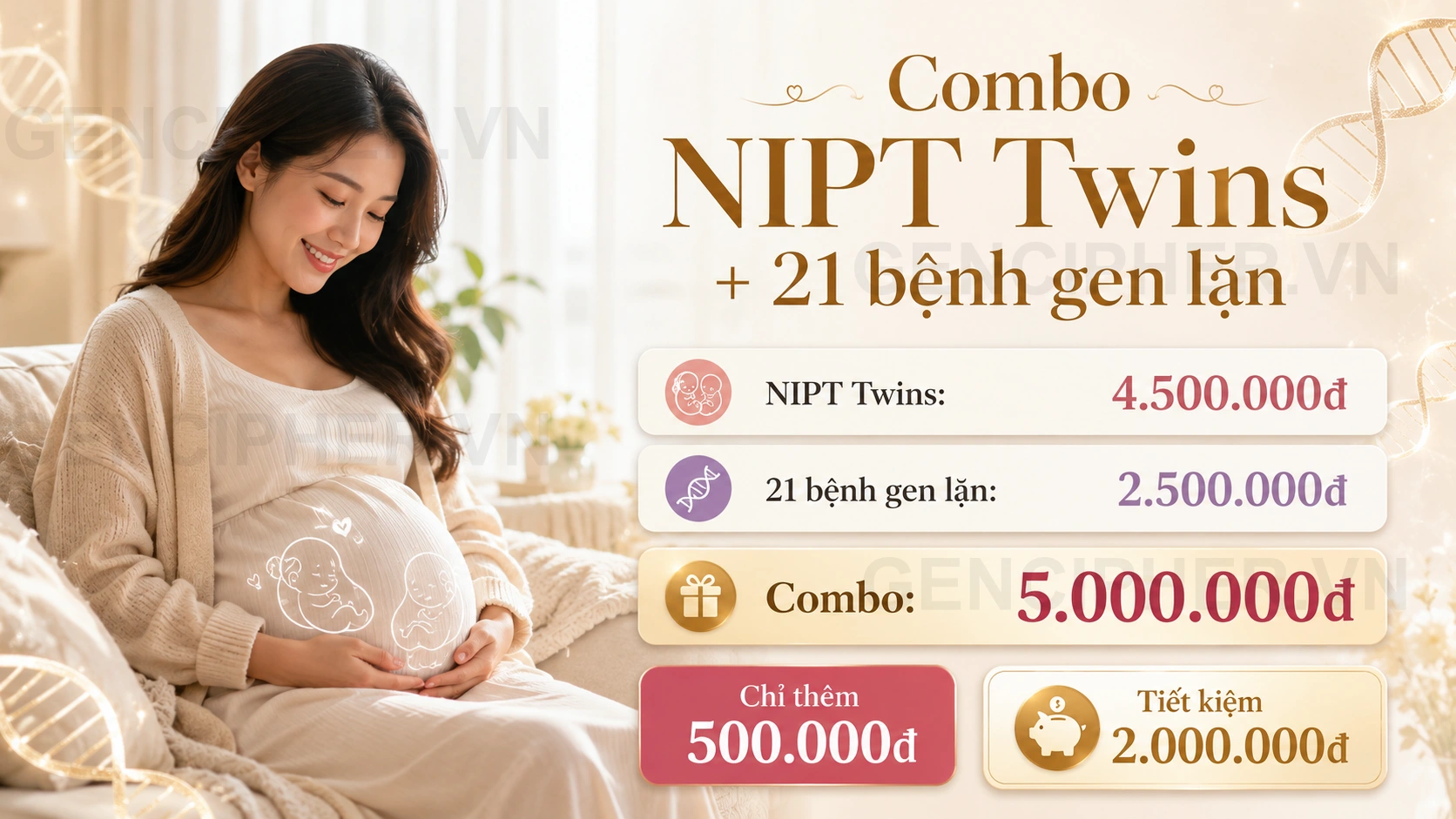Minh họa combo NIPT Gencare Twins và sàng lọc gen lặn