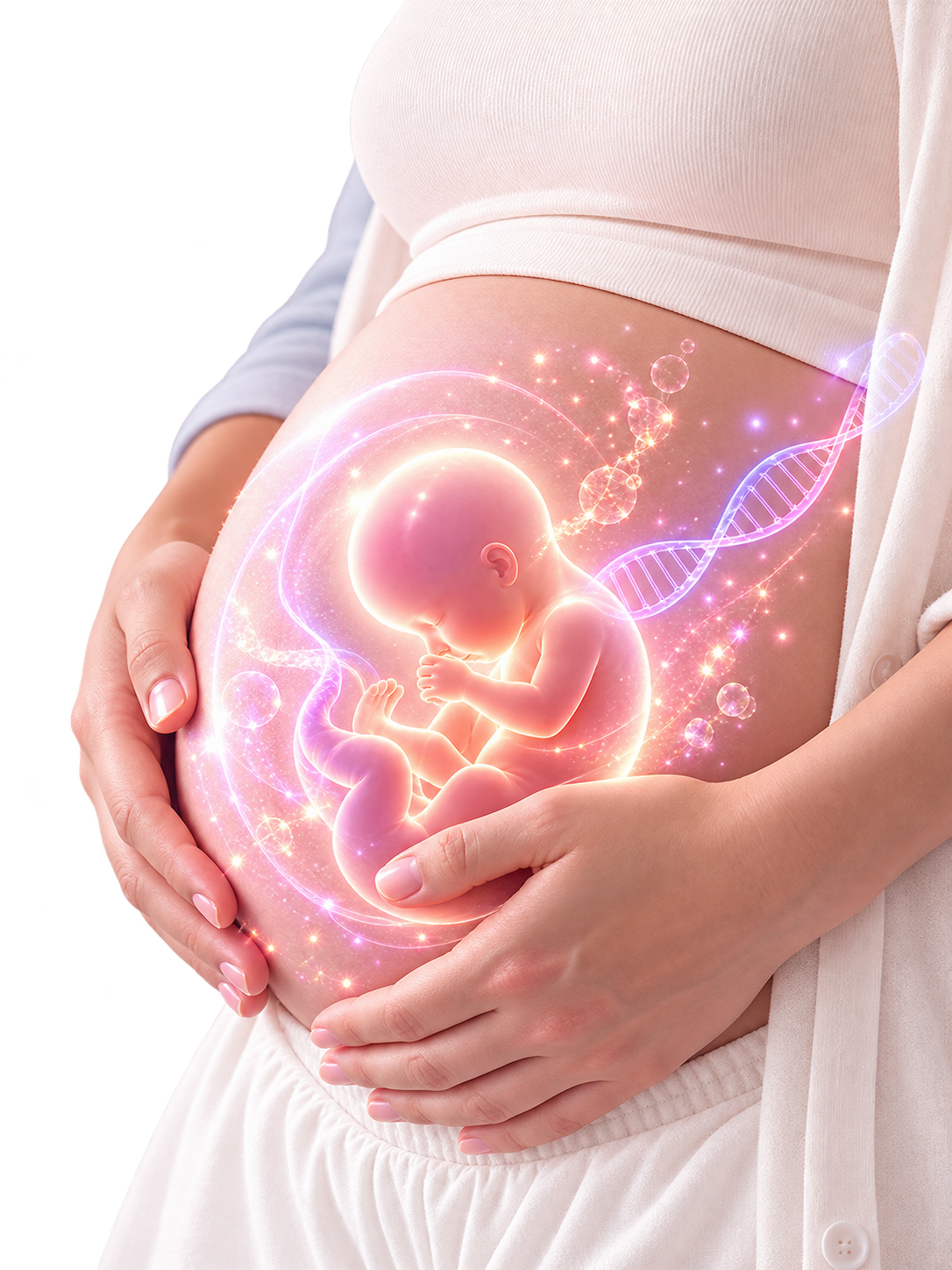 Minh họa thai nhi và ADN trong chương trình sàng lọc di truyền NIPT